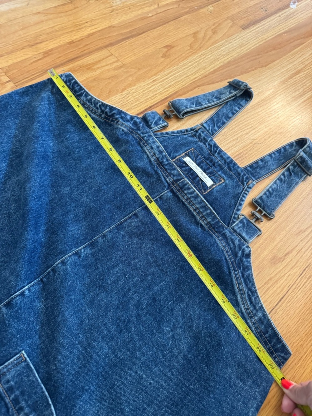 We The Free Blue Denim Overall Mini Dress with Front Patch Pockets, XL - Picture 6 of 8